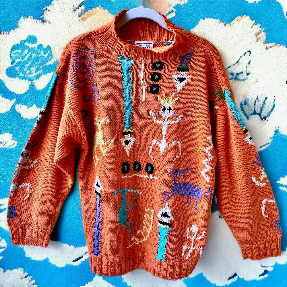 Orange Graphic Women's Turtleneck Sweater